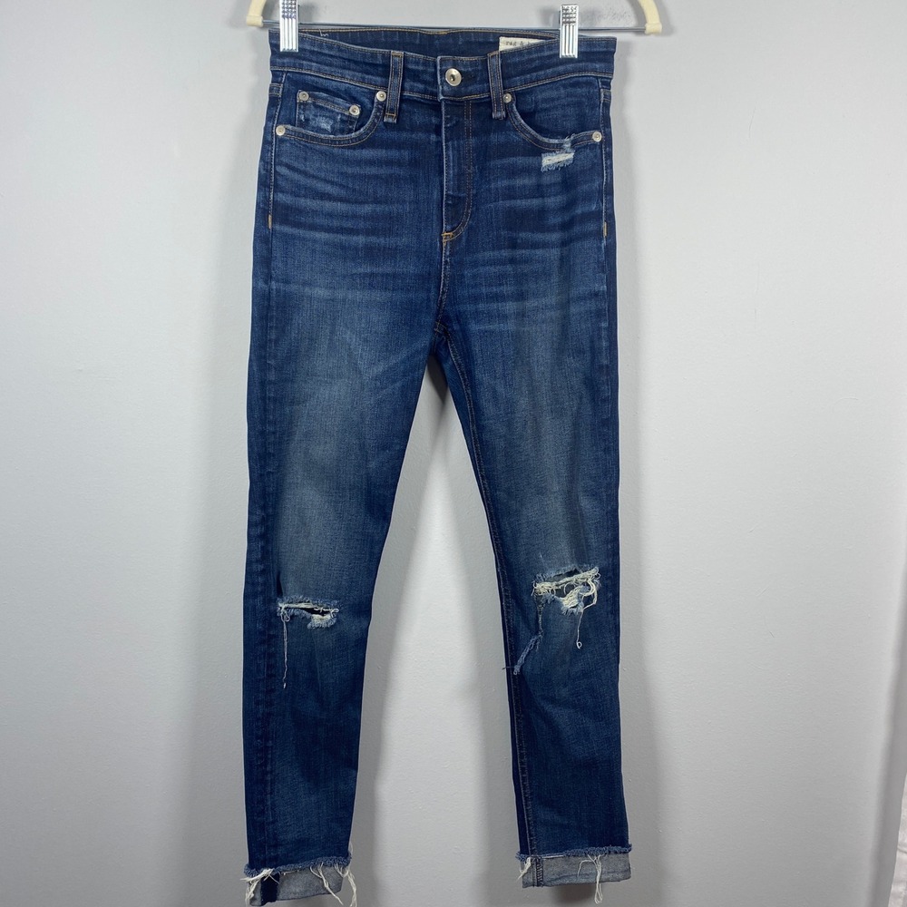 Rag & Bone Nina High-Rise Ankle Skinny Jeans Women's Size 25 Blue Distressed - Picture 1 of 10